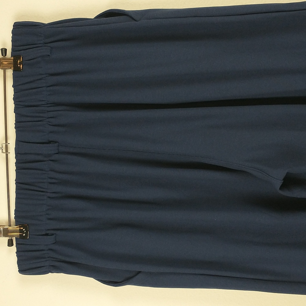 NEW HALARA Flex High Waist Plicated Waffle Knit Wide Leg Pants Large Petite Navy - Picture 8 of 12